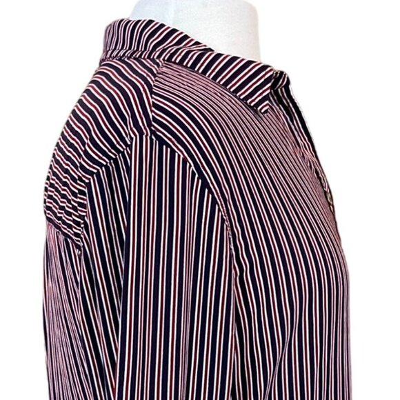 Maeve Anthropologie Adelaide Navy Red Striped Poplin Button Down Blouse Small - Picture 5 of 13